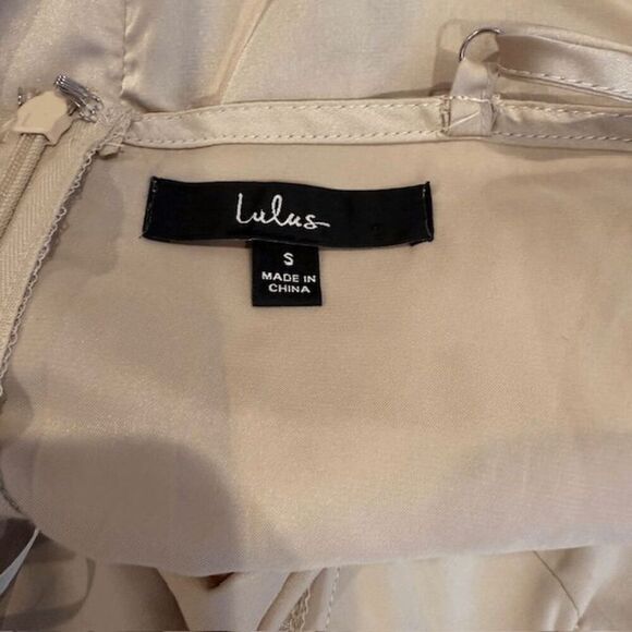 Lulus A Lot of Allure Champagne Satin Ruched Bustier Bodycon Dress Size Small - Picture 7 of 13